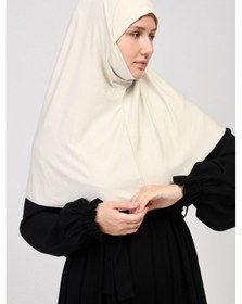 Resim Manolyaşal İslamic Hijab Pratik Eşarp Peçeli-peçesiz Hazır Türban Sufle - Krem Krem 