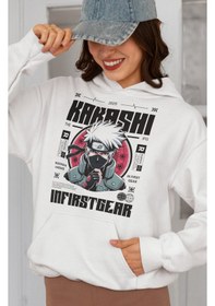 Resim Sevbano Tasarım Kakashi Hatake Naruto Baskılı Unisex Oversize Anime Hoodi beyaz 