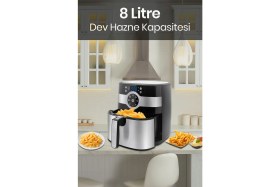 Resim Goldmaster Fitcook 8 Litre Inox Geniş Hazneli Xxl Dokunmatik Yeniden Isıtma Fonksiyonlu Airfryer Sıcak Hava Fritözü 