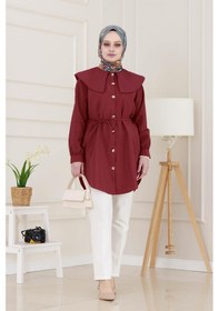 Resim Sevitli Beli Bağcık Detaylı Geniş Yaka Tunik-bordo-4989 Bordo 