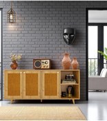 Resim Floradesign Bali Jute Konsol / Konsol / Çok Amaçlı Dolap 160 Cm Mdf Kapaklı Meşe 