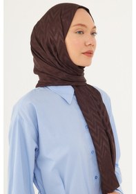 Resim Mirsoy Scarf Zikzak Desen Parlak Jakar Şal - Kahve Kahve 