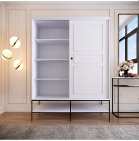 Resim Pasific Home Martin 2 Kapaklı Sürgülü Gardırop Elbise Dolabı Parlak Beyaz 150 CM 