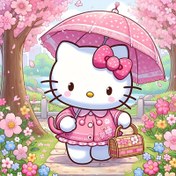 Resim 1 adet 5D elmas boyama seti, Sanrio ile Hello Kitty çizgi film teması, yuvarlak elmas sanat çerçevesiz, DIY ev dekorasyonu, 30X30cm/11.8 inç x 11.8 inç, çeşitli duvar dekorasyonları ve masaüstü yerleştirme için uygun, mükemmel bir tatil hediyesi 