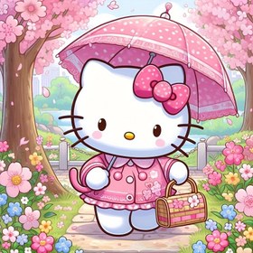 Resim 1 adet 5D elmas boyama seti, Sanrio ile Hello Kitty çizgi film teması, yuvarlak elmas sanat çerçevesiz, DIY ev dekorasyonu, 30X30cm/11.8 inç x 11.8 inç, çeşitli duvar dekorasyonları ve masaüstü yerleştirme için uygun, mükemmel bir tatil hediyesi 