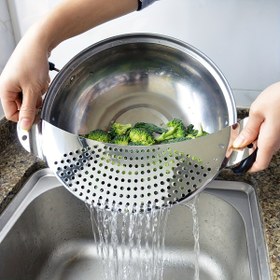 Resim Saplı Paslanmaz Çelik Mutfak Süzgeci - Sebze Yıkama & Süzme Aracı, Gıda Güvenliği, Kolay Mutfak Kullanımı İçin Dayanıklı Tasarım, Sebze Yıkama Aracı | Şık Mutfak Aracı | Paslanmaz Çelik Süzgeç, Mutfak Lavabo Süzgeci 