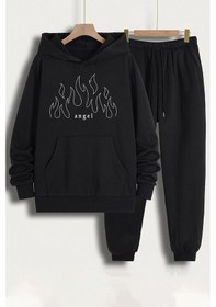Resim Uyguntarz Unisex White Angel Baskılı Eşofman Takımı Siyah 