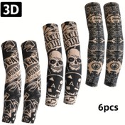 Resim Outdoor Bisiklet Sürmek için 6 Parça Çiçekli Dövme Kolluk Kapakları Seti, Mükemmel Hediye Seçeneği 