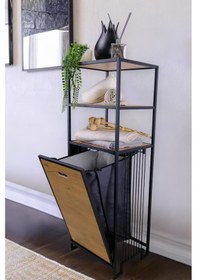 Resim Digithome Metal Kirli Sepetli 3 Raflı Çok Amaçlı Banyo Düzenleyici Raf Organizer Siyah/atlantik Çam Mrs-008 C1-1-369 Atlantik - Çam 