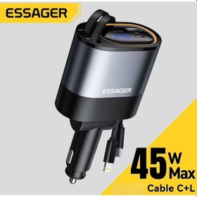 Resim Essager 45w 4'ü 1'arada Geri Çekilebilir Kablo Type-c+iphone+usb 