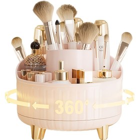 Resim 360° Dönebilen Geliştirilmiş Elektro Kaplama Kozmetik Organizatör, 7 Bölmeli Makyaj Fırçaları, Rujlar ve Cilt Bakım Ürünleri için Çok Fonksiyonlu Tutucu - Dayanıklı, Kokusuz, Şık Tasarım ile Masaya Uygun ve Alan Tasarrufu Sağlayan Depolama Çözümü 