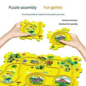 Resim Işıklandırmalı Elektrikli Ray Tren Seti Çocuklar İçin Taşınabilir Hediye - Dinazor Teması (4 Bulmaca + 1 Araba) 