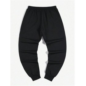 Resim Guys Cross Letter Graphic Drawstring Waist Eşofman Altı Siyah 