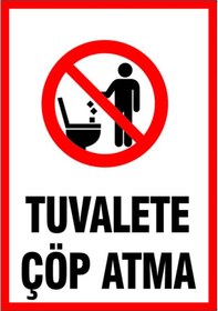 Resim Tuvalete Çöp Atma. Uyarı Levhası 17.5x25 Etiket 