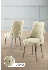 Resim Canisa Newa Serisi 4 Adet Krem Sandalye 1.sınıf Babyface Kumaş Gold Kaplama Metal Ayaklı Sandalye Krem Ayaklar Gold 