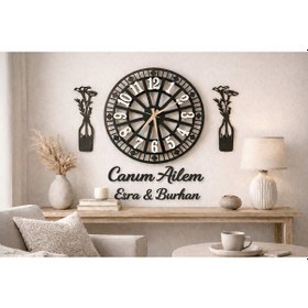 Resim Salon Duvar Saati 40 Cm Çiçekler 30 Cm İsim Değişir No36 Çok Renkli 