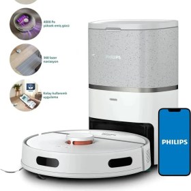 Resim Philips Homerun 3000 Aqua XU3000 4.000 Pa Emiş Gücü Islak ve Kuru Temizlik 3'ü 1 Arada Robot Süpürge 