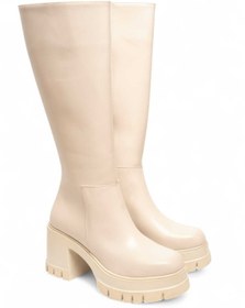Resim hayalim shoes Kadın Oslo Cilt 8 cm Topuklu Yandan Fermuarlı Çizme krem renki 