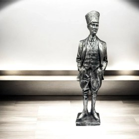 Resim Dekoratif Polyester Atatürk Heykeli 46 Cm Gümüş Eskitme 