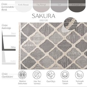 Resim Cool Halı Sakura 2202 Gri Hav Toz Vermez Yumuşak Dokulu Etnik Desenli Modern Dokuma Bukleli Antre Hol Halısı Salon Halısı 