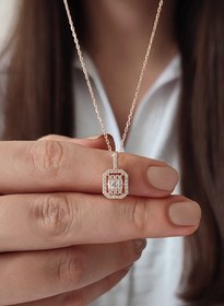 Resim Baget Taşlı 925 Ayar Gümüş Kadın Rose Kaplama Kolye 