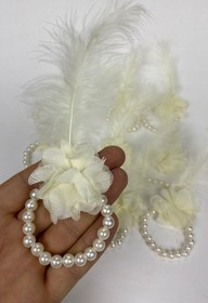 Resim Hobigram Düğün Malzemesi Krem Tüylü Incili Nedime Bilekliği 10 Adet – Kına Eğlence Aksesuarı, Şık Tasarım – 