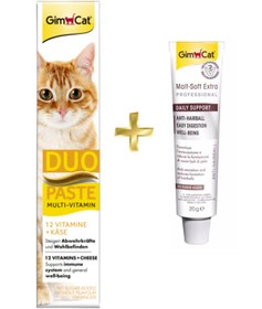 Resim Gimcat Duo Paste Peynirli Vitamin Paste 50gr + Anti-hairball Malt Kedi Tüy Yumağı Macunu 20gr 