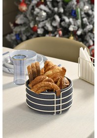 Resim Bej Yuvarlak Ekmek Sepeti Şık,ekmeklik Mavi Hasır Örmeli Makrome-çok Amaçlı Metal Paslanmaz Beyaz 