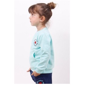 Resim Toontoy Kız Çocuk Göğsü Kalp Nakışlı Sweatshirt Açık Mint Yeşili Mint 