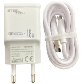 Resim Steeltech 3.0a Usb Adaptör Usb & Type-c Şarj Kablosu 18w Qualcomm Hızlı Şarj Ve Akıllı Koruma 18W Şarj Seti (Adaptör+Kablo) 