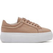 Resim Derimod Kadın Bej Bağcıklı Kalın Tabanlı Deri Sneaker 25SFD371318 