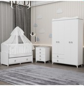 Resim Elegant Yıldız 4 Bebek Odası Takımı Yatak Uykuseti - Gri Beyaz 