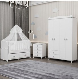 Resim Elegant Yıldız 4 Bebek Odası Takımı Yatak Uykuseti - Gri Beyaz 