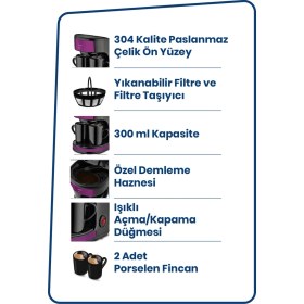 Resim Goldmaster Bliss Filtre Kahve Makinesi 2 Fincan Kapasite Mor Renk 450 W Güç 