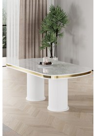 Resim Canisa Galya Serisi Lak Panel 90x168 Sabit Beyaz Mermer Desen Mutfak Masa Takımı 4 Siyah Sandalye Beyaz Mermer Desen Masa Siyah Sandalye 