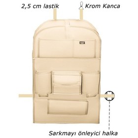 Resim Bod Deri Masalı Oto Koltuk Arkası Koruyucu Eşya Düzenleyici Araç içi Organizer Bej 