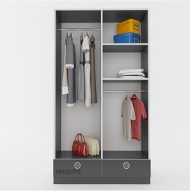 Resim Kenzlife gardırop 4 kapılı 2 çekmeceli biberiye 182*100*42 gri ka 