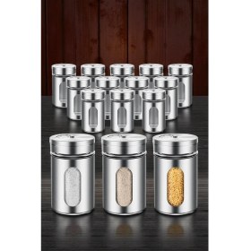 Resim Cam+Çelik Tuzluk Biberlik Karabiberlik 3 Farklı Delikli 12 Li Set 721946 