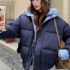 Resim Kadınların Rahat Fleece Astarlı Ekose Ceketi - Bol Kesim Uzun Kollu Kışlık Ceket Cebi ile, Mavi ve Beyaz Çizgili Tasarım, Sonbahar ve Kış için Rahat Stil, Kışlık Ceket 