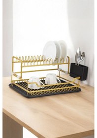 Resim Paslanmaz Alüminyum İki Katlı Gold Bulaşıklık Modern Tabaklık Gold 