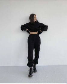Resim Unisex Kapüşonlu Ikili Eşofman Takımı Siyah-7008 