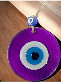 Resim Şeffaf Mor Nazar Boncuklu Duvar Süsü 10 Cm Cam Duvar Dekoru 