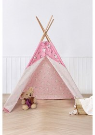 Resim Çocuk Oyun Çadırı Ahşap Direkli Geniş Oyun Evi 150x150x200 Cm Pembe 