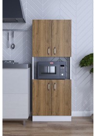 Resim Nisan Çok Amaçlı Kapaklı Şık Mikrodalga Fırın Dolabı Ceviz 