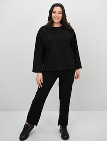 Resim Kadın Büyük Beden Taş Baskılı Truvakar Kol İki İplik Eşofman Takımı 8172-25 - XXL / Benetton Yeşil 