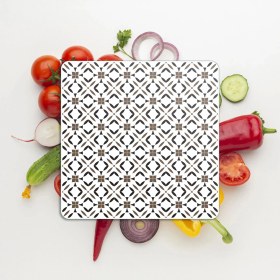 Resim Decovetro Cam Kesme Tahtası ve Sunumluk Kare Kahverengi Geometrik Desenli 30X30 cm 