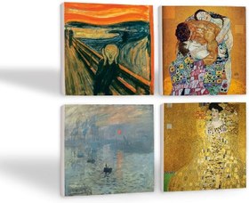 Resim Gustav Klimt Aile Kucaklama, Bauer'in Portresi, Monet Gün Doğumu, Çığlık Taş Bardak Altlığı Seti - 4 Parça - Dekoratif, Rustik Mutfak Aksesuarı, 10x10 cm, Kaydırmaz Tabanlı SC538 