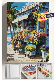 Resim Sayılarla Boyama Seti Numaralı Tuval Fırça Boya Dahil Kasnaklı Set 50x70 Cm - Çiçekçi 