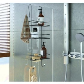 Resim Paslanmaz Duşakabin Banyo Rafı Şampuanlık 3 Katlı Askılı Siyah Siyah 
