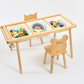 Resim Montessori Ahşap Aktivite Masası - Çam Ağacı (3'lü Sepet) - 40cm / Açılı 